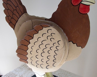 Escultura de pollo de madera de arte popular americano vintage