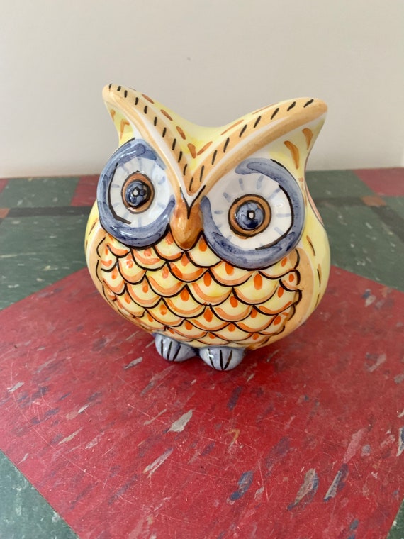 美品】フクロウ陶器イタリア置物インテリア工芸品美術品A1035