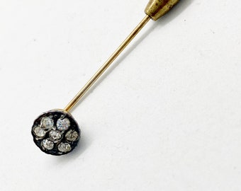 Antique Victorian Rose Gold Paste Rhinestone Stick Pins Hat Pins Hallmarked