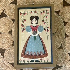 Antique Swedish Folk Art Painted Door Wall Cabinet Shelves