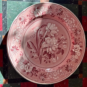 Piatto vintage Spode Cranberry Transferware: Botanico, Ragazza al pozzo, Design italiano