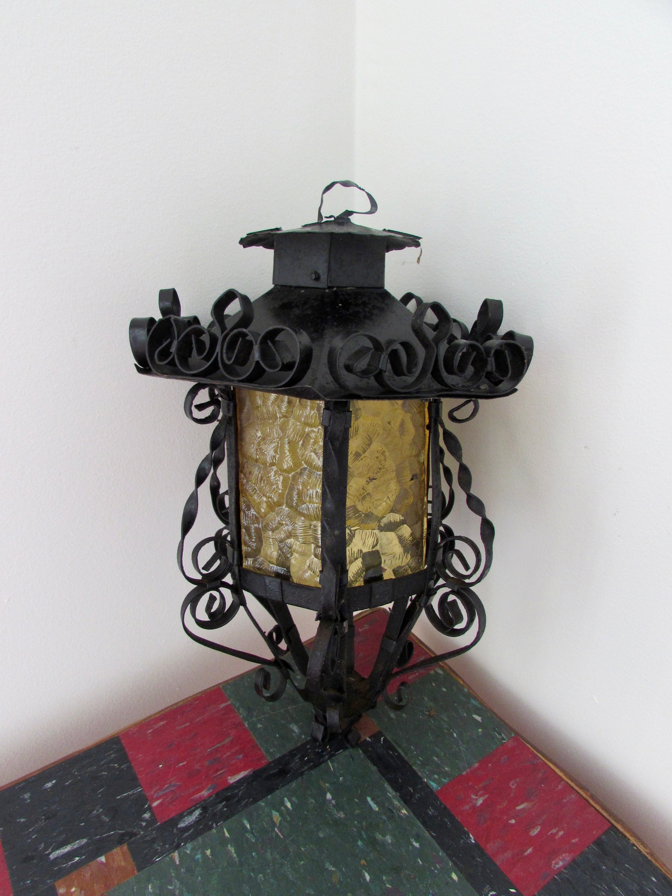Mexican Country Mesquite 18H Lamp w/inlay & Feather Shade - Big