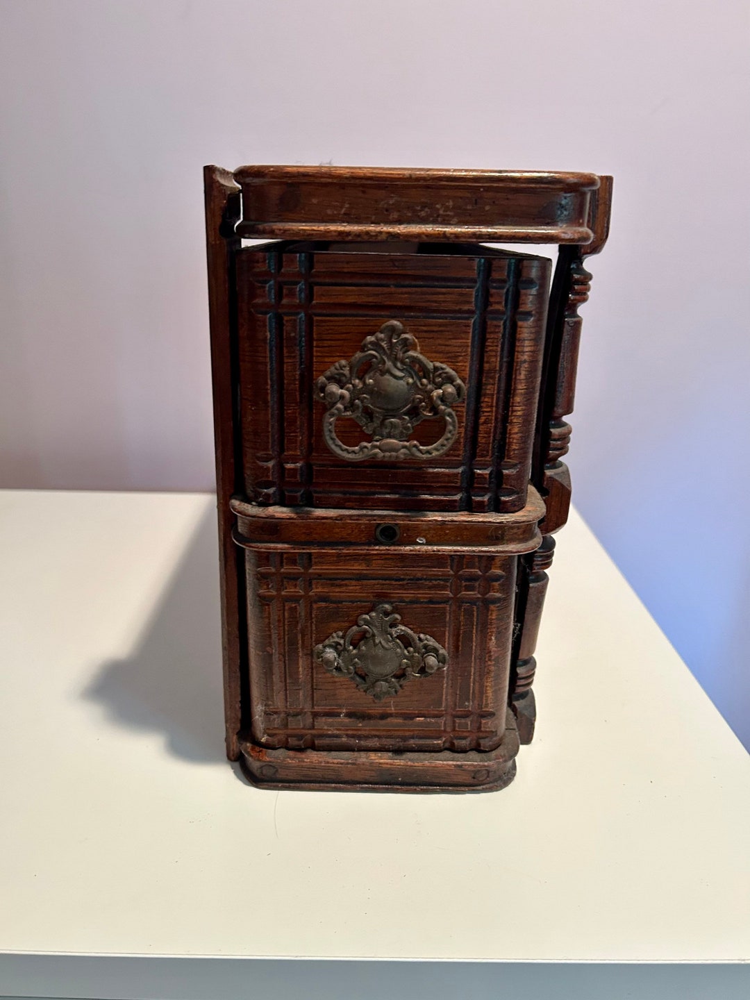 Two Antique Sewing Drawers With Ornate Bronze Hardware Antique Sewing Drawers Etsy