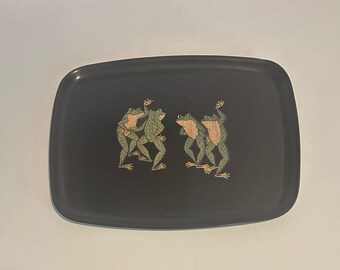 Couroc Dancing Frogs Tray, Home Decor, Black Lacquer Tray Serving Tray