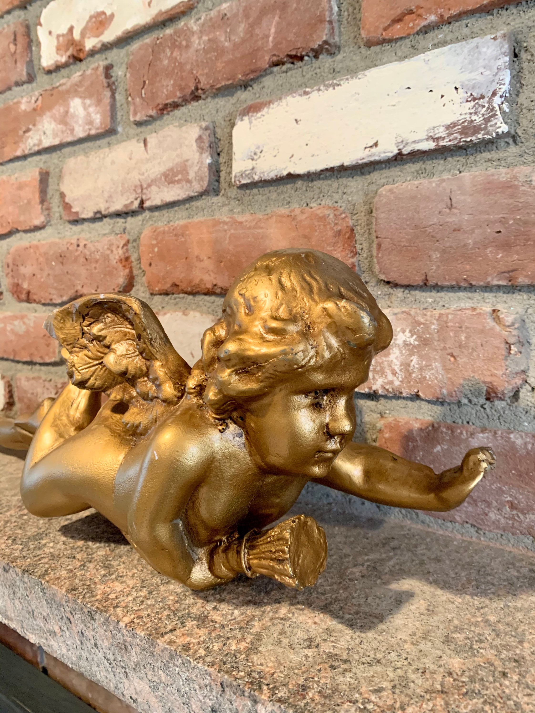 Vintage Flying Angel Statue Gold Winged Cherub - Etsy