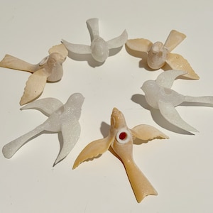Christmas bird clip on ornaments, sparkly sugared glitter birds, cream, white, sugared ornament supplies