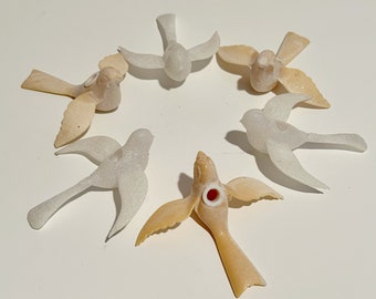 Christmas bird clip on ornaments, sparkly sugared glitter birds, cream, white, sugared ornament supplies