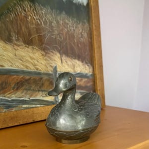 Pewter and Brass Duck Box Trinket Box Gumps of San Francisco Home Decor