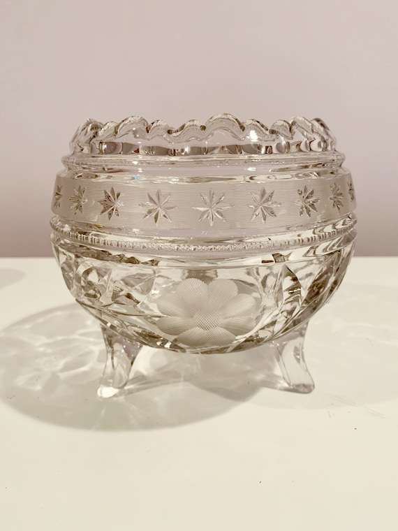 Vintage Glass Rose Bowl Fluted Footed Vase