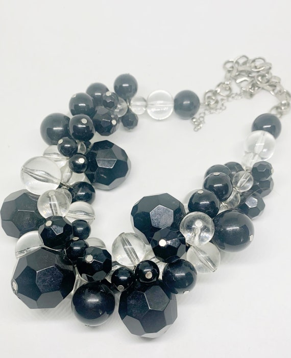 Vintage Celluloid Chunky Black and Clear Bauble N… - image 1