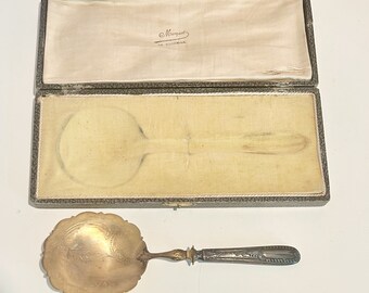 Cuchara de servir antigua de plata con baño de oro de Marquet La Rochelle