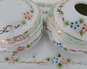 Vintage Porcelain Dresser Boxes and Tray Asian Porcelain Vanity