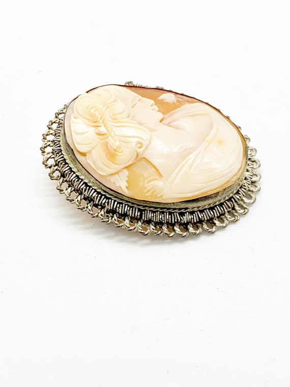 Antique Silver Carved Cameo Pendant Brooch - image 3
