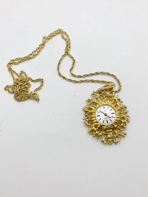 Vintage Swiss Ladies Watch Necklace Mid Century M… - image 1