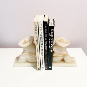 Mexican Carved Onyx Bookends Sleeping Man Siesta Sculpture Bookend with Sombrero