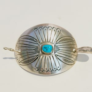 Pasador para sujetar moños con estampación Navajo turquesa vintage y plata Navajo