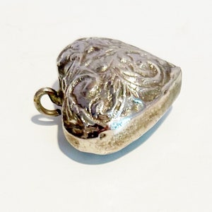 Vintage Silver Embossed Puffy Heart Pendant