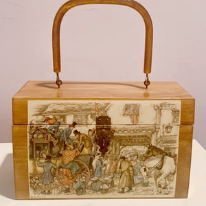 Anton Pieck Art Decoupage Original Art Wood Box Handbag Lucite Handle