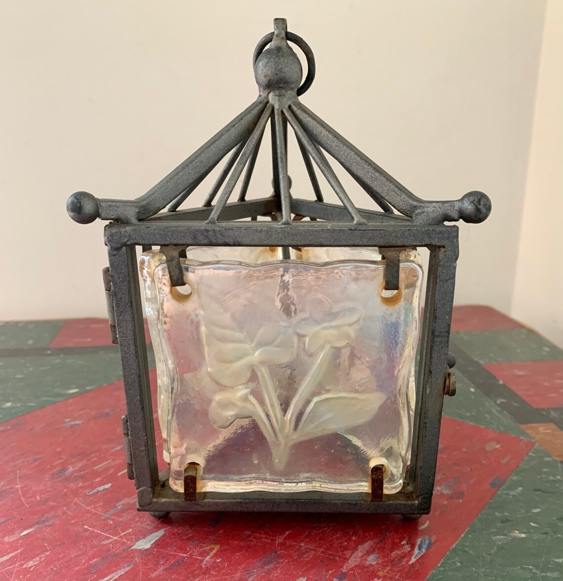 Vintage Iron and Glass Candle Lantern Etsy