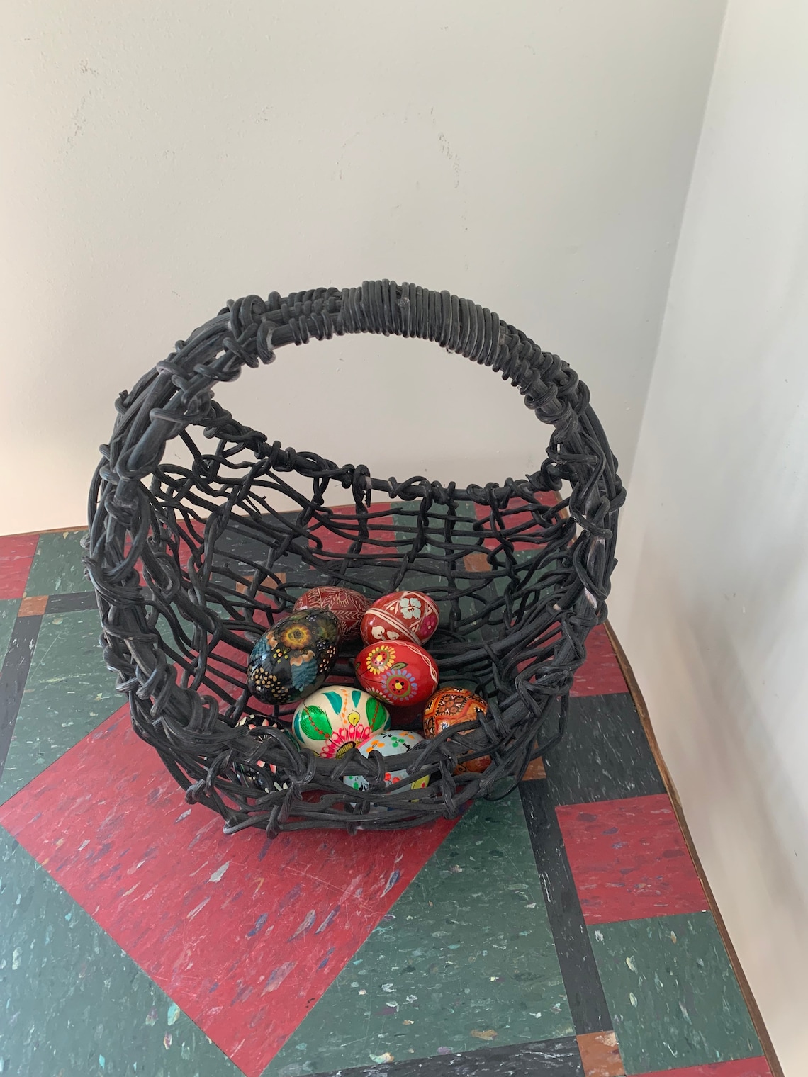 Vintage Large Black Wicker Egg Basket Carrying Egg Basket with Etsy