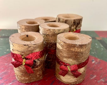 Rustic Wood Candles Holders Natural Bark Woodland Gathering Tree Limb Candlesticks