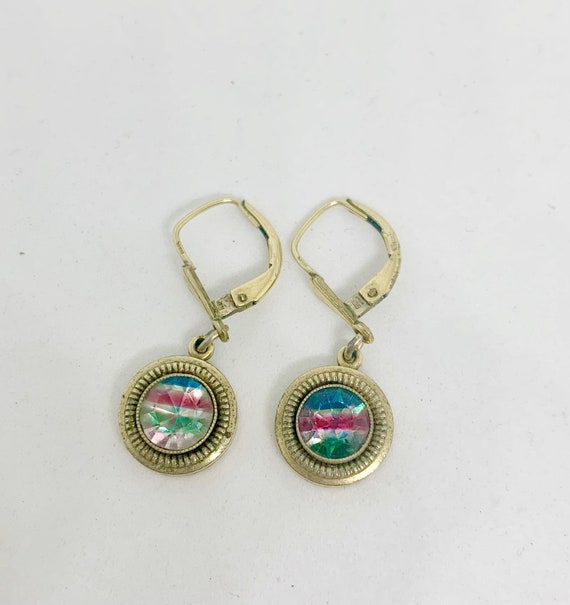 Vintage 1930s Iris Rainbow Glass Dangle Earrings