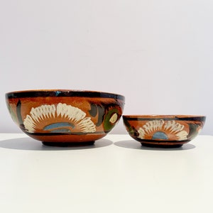 Antique Tlaquepaque Pottery Bowls: Mexican Folk Art Floral Design