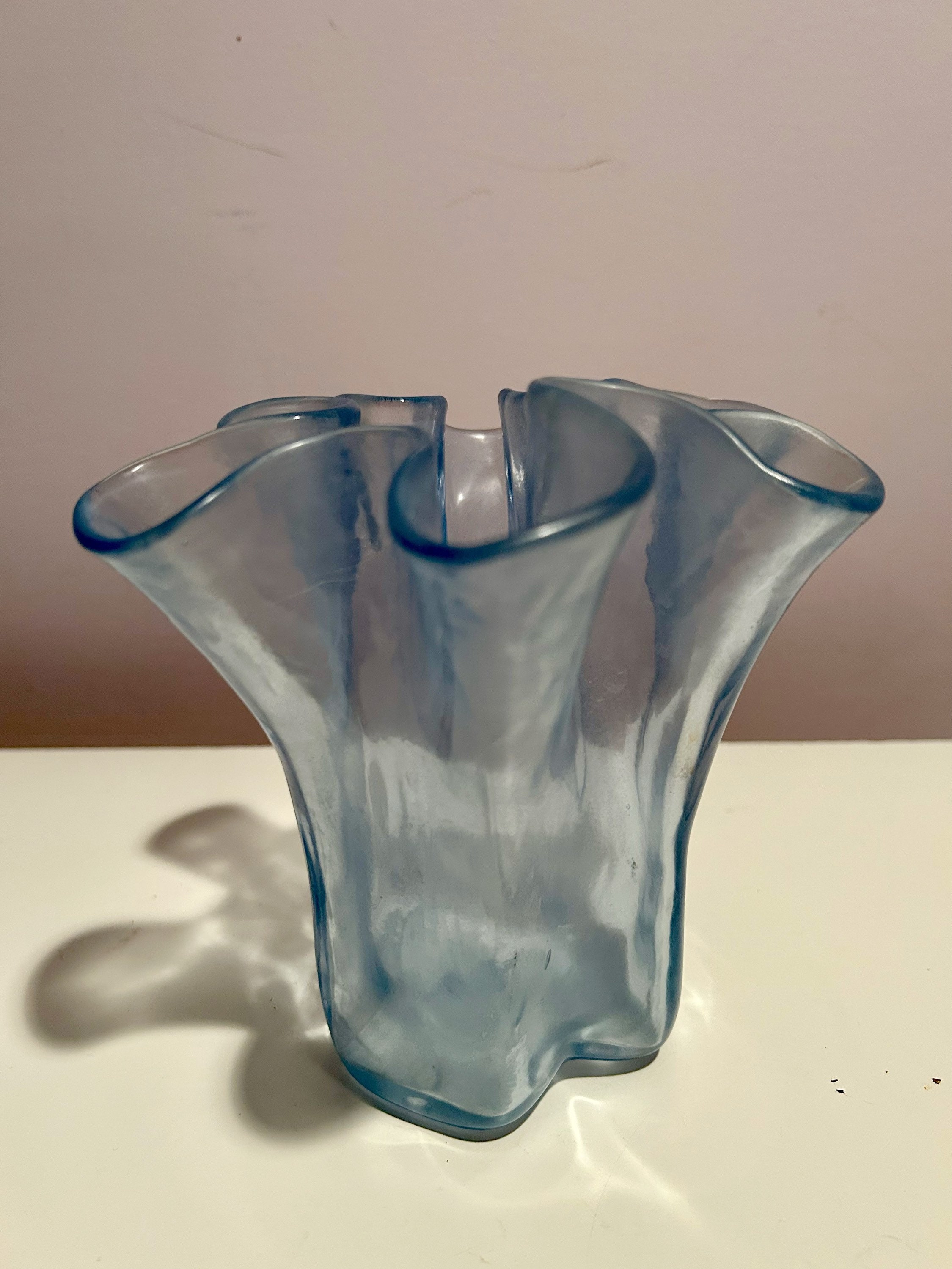 Muurla Finland Blue Satin Glass Eva Hankerchief Glass Fluted - Etsy