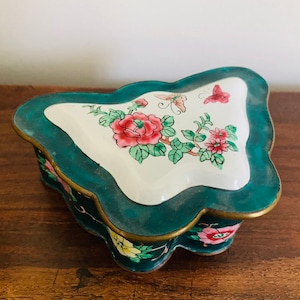 Vintage Cloisonné Enamel Butterfly Box Asian Decor Cloisonne Box
