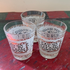 Vintage Rare Whiskey Glasses Gay 90 Saloon Beverly Hills California Sweet Adoline Shot Glasses