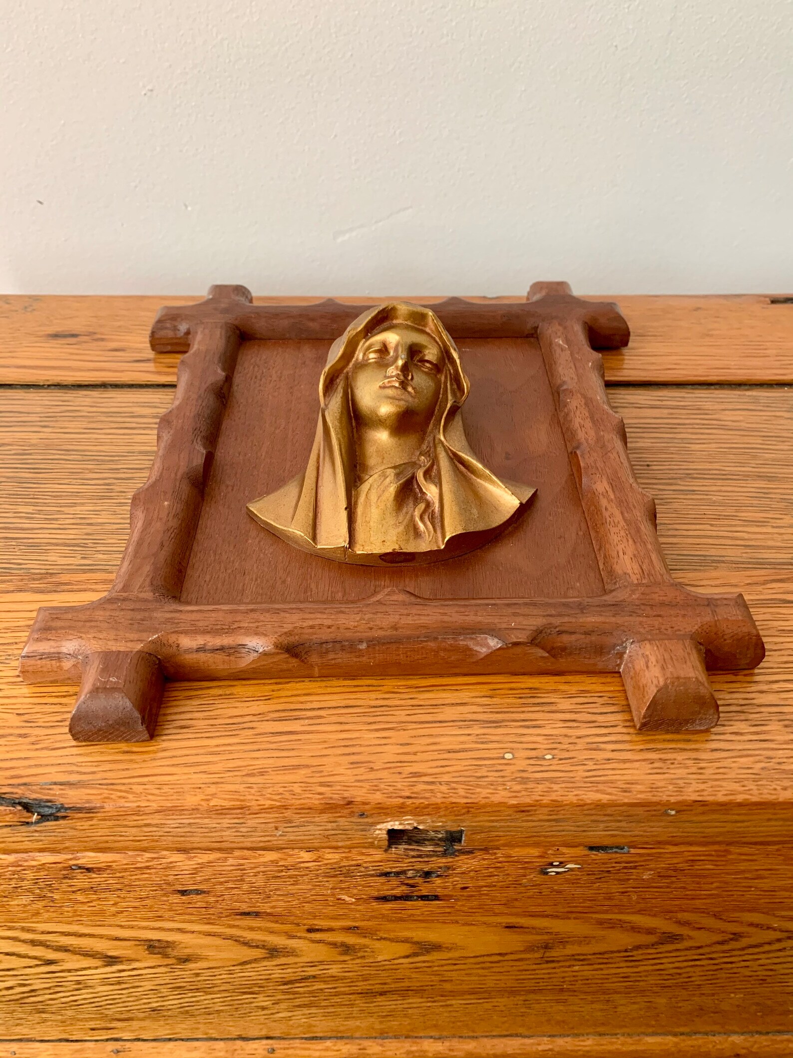 Vintage Mid Century Brass Madonna 3D