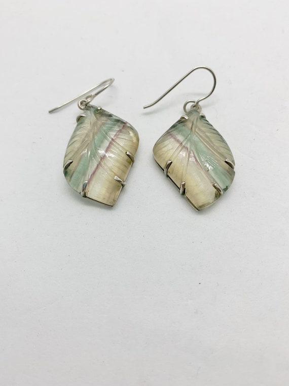 Rainbow Fluorite Leaf Shaped Dangle Earrings Crys… - image 1