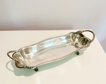 Silver on Copper Mid Century Modern Silver Plate Long Serving Dish with handles