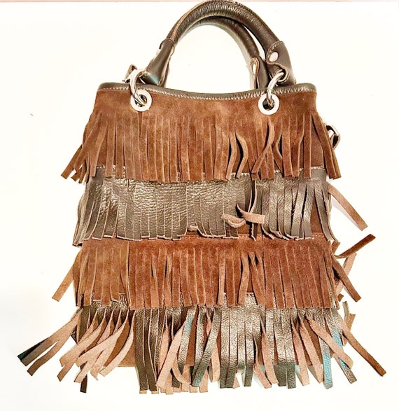 Vintage Brown Suede Leather Fringe Western Southw… - image 2