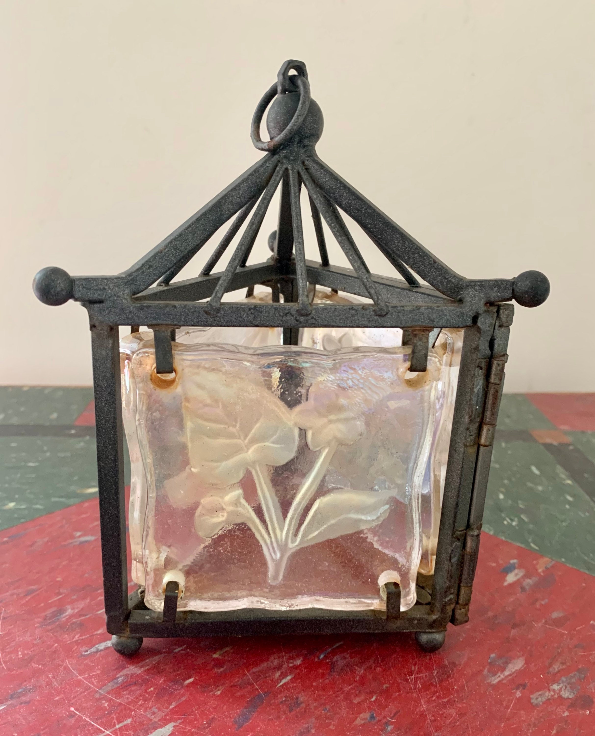 Vintage Iron and Glass Candle Lantern Etsy