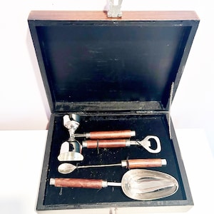 Wood Case with Drink Essentials Travel Bartender Kit Housewarming Party