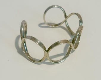 Vintage Mexico Sterling Silver Circle Cuff Bracelet 925 Silver