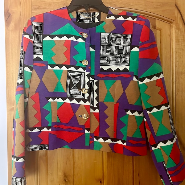 Vintage Doncaster Graphic Cropped Blazer Geometric Colorful 80s Jacket