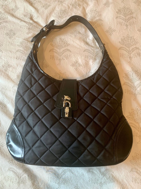 Burberry Black Quilted Nylon and Leather Brooke Hobo Handbag 