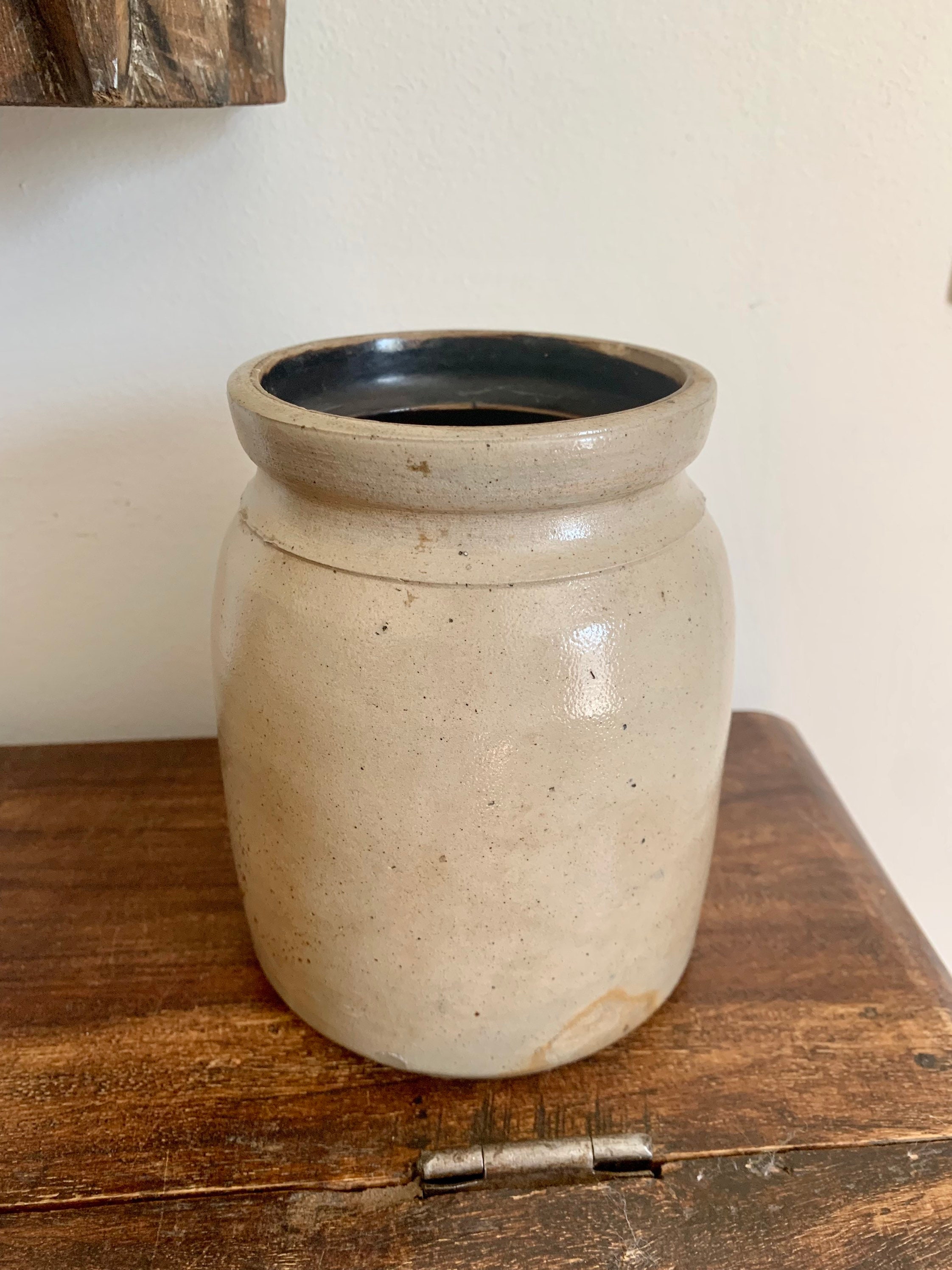 Vintage Stoneware Crock Pot, Glazed Ceramic Planter - Mendez Manor