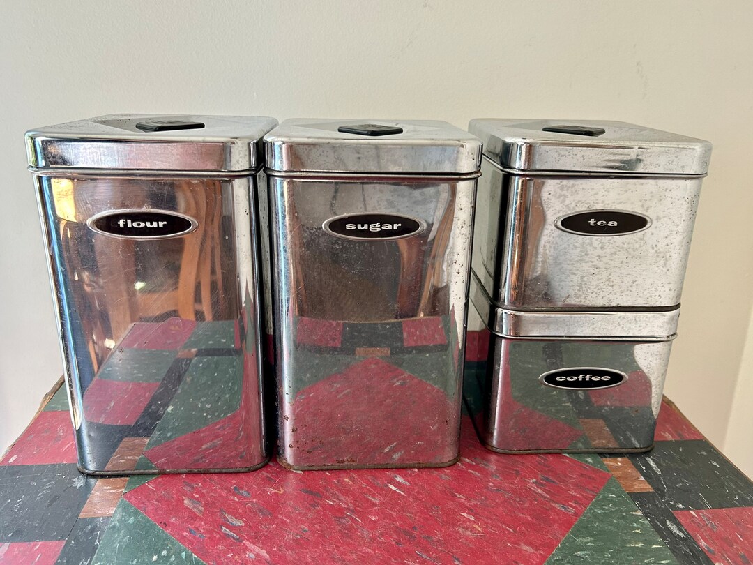 Vintage Chrome Kitchen Canister Set Kitchen Storage Coffee Tea Etsy