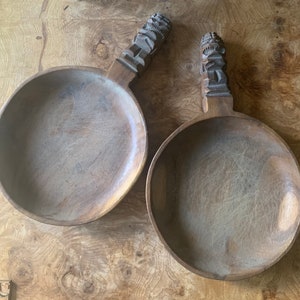 Wood Tiki Plates Set of Two Plates with Handle