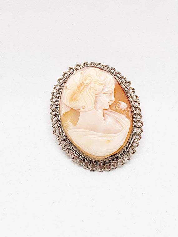 Antique Silver Carved Cameo Pendant Brooch - image 5