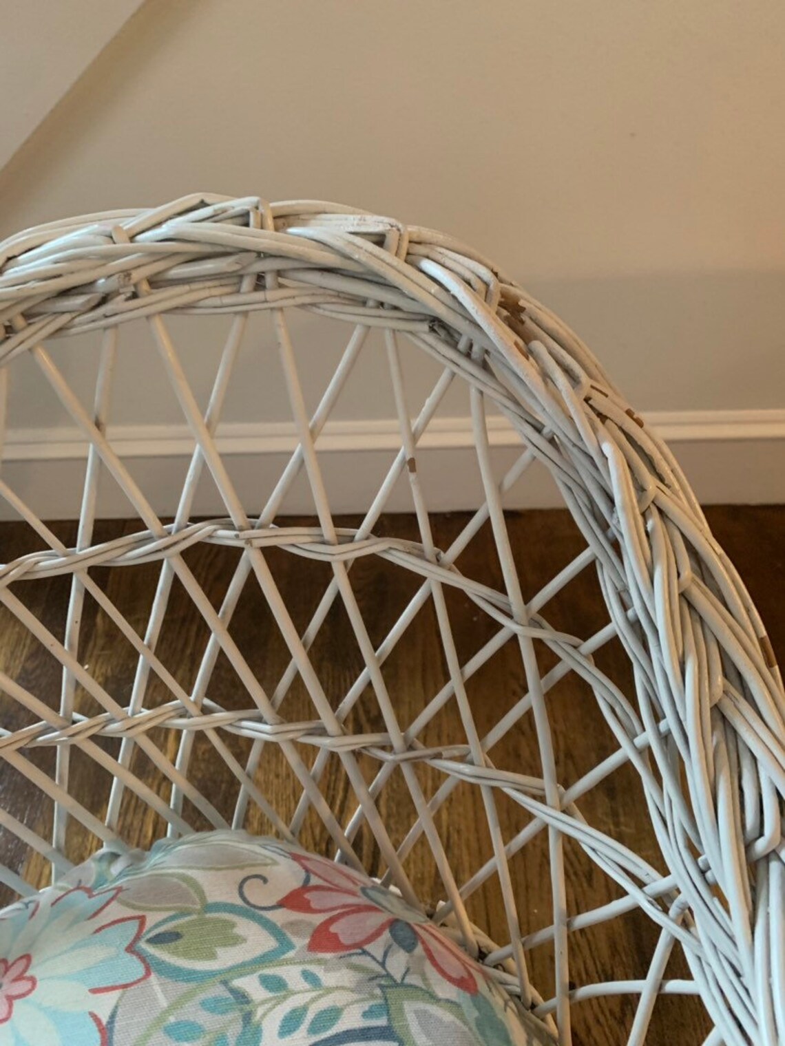 Vintage Childrens White Wicker Basket Chair with Cushion Etsy