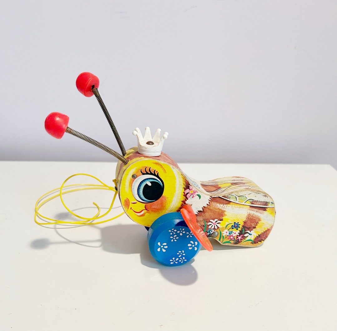 Vintage Fisher Price Queen Buzzy Bee Wood Pull Toy Etsy