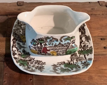 Vintage Engelse Transfer Ware Myott The Hunter juskom, polychrome kleuren