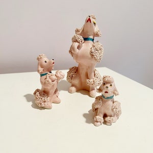 Vintage Pink Poodle Family Spaghetti Noodle Trio