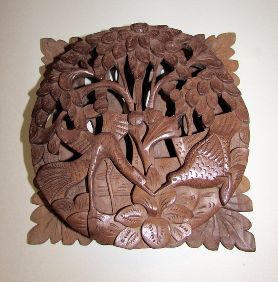 Vintage Carved Wood 3D Relief Wall Art Flowers Birds - Etsy