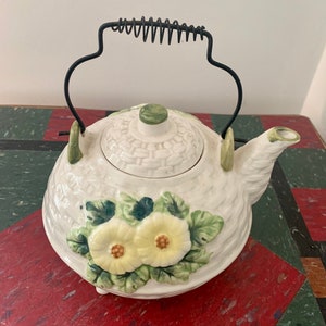 Vintage Sunflower Majolica Pottery Teapot Made in Japan