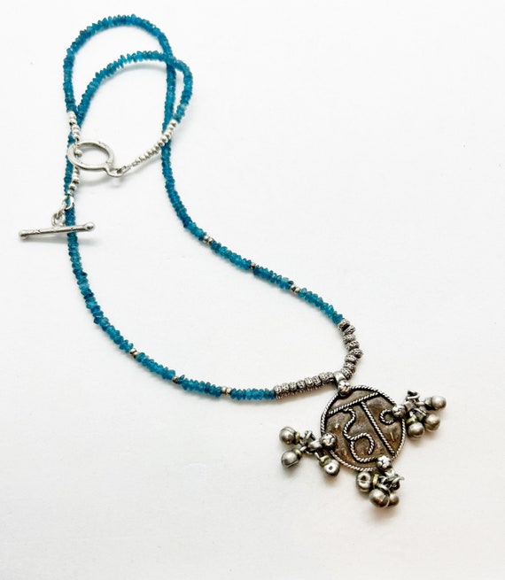 Blue apatite crystal necklace clearance